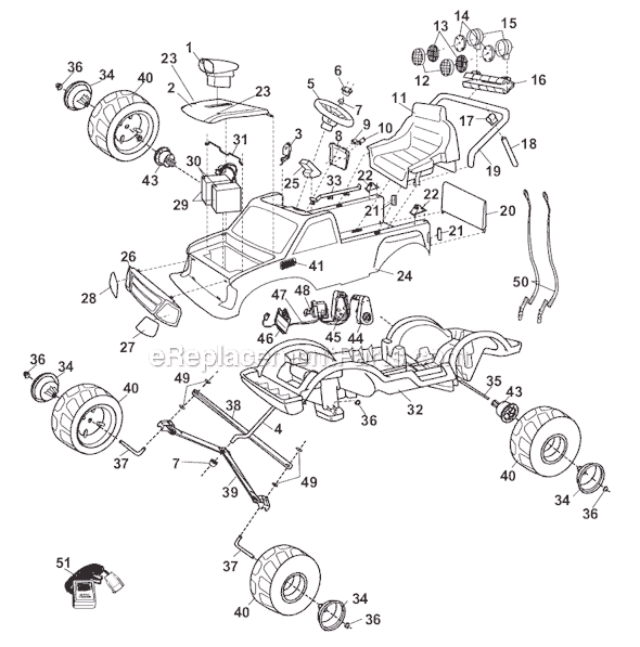 Page A Diagram and Parts List for 74420-9993  Power Wheels Ride-On ATVs
